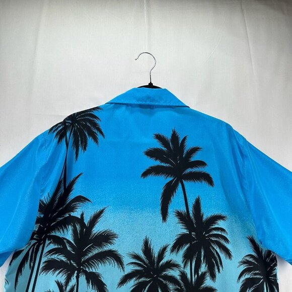 HIGHSEAS Resort Wear Hawaiian Shirt Mens L Bahamas Palm Tree Short Sleeves Blue - Picture 4 of 11